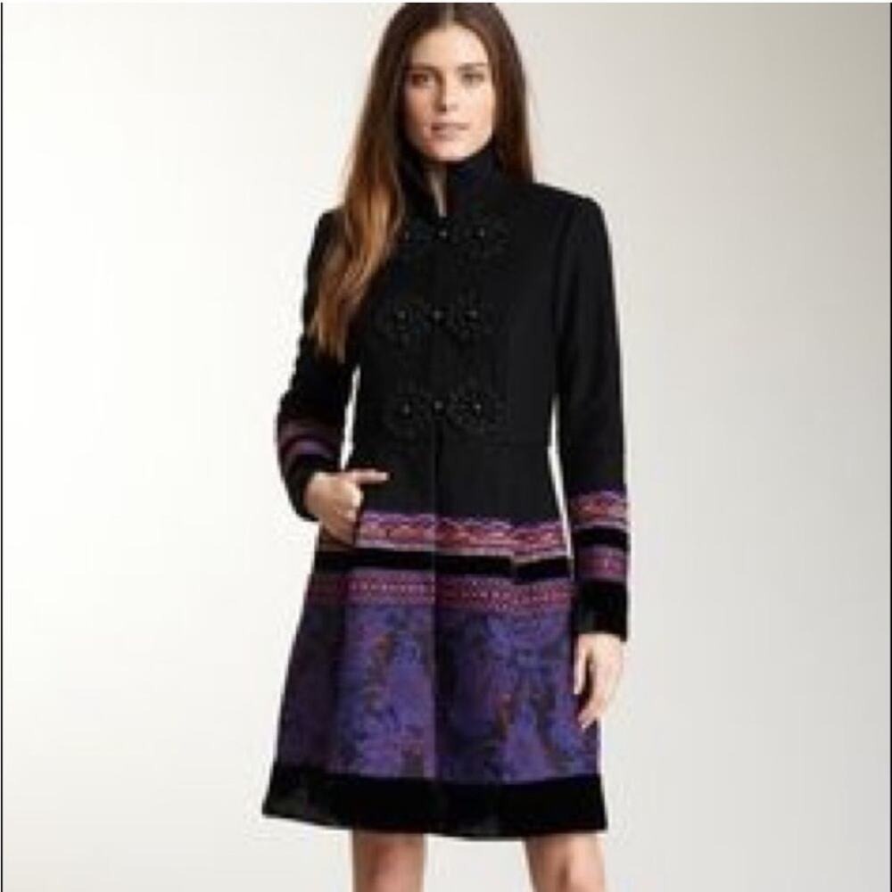Vintage Anthropologie Tracy Reese embroidered Boho wool coat size XS 2